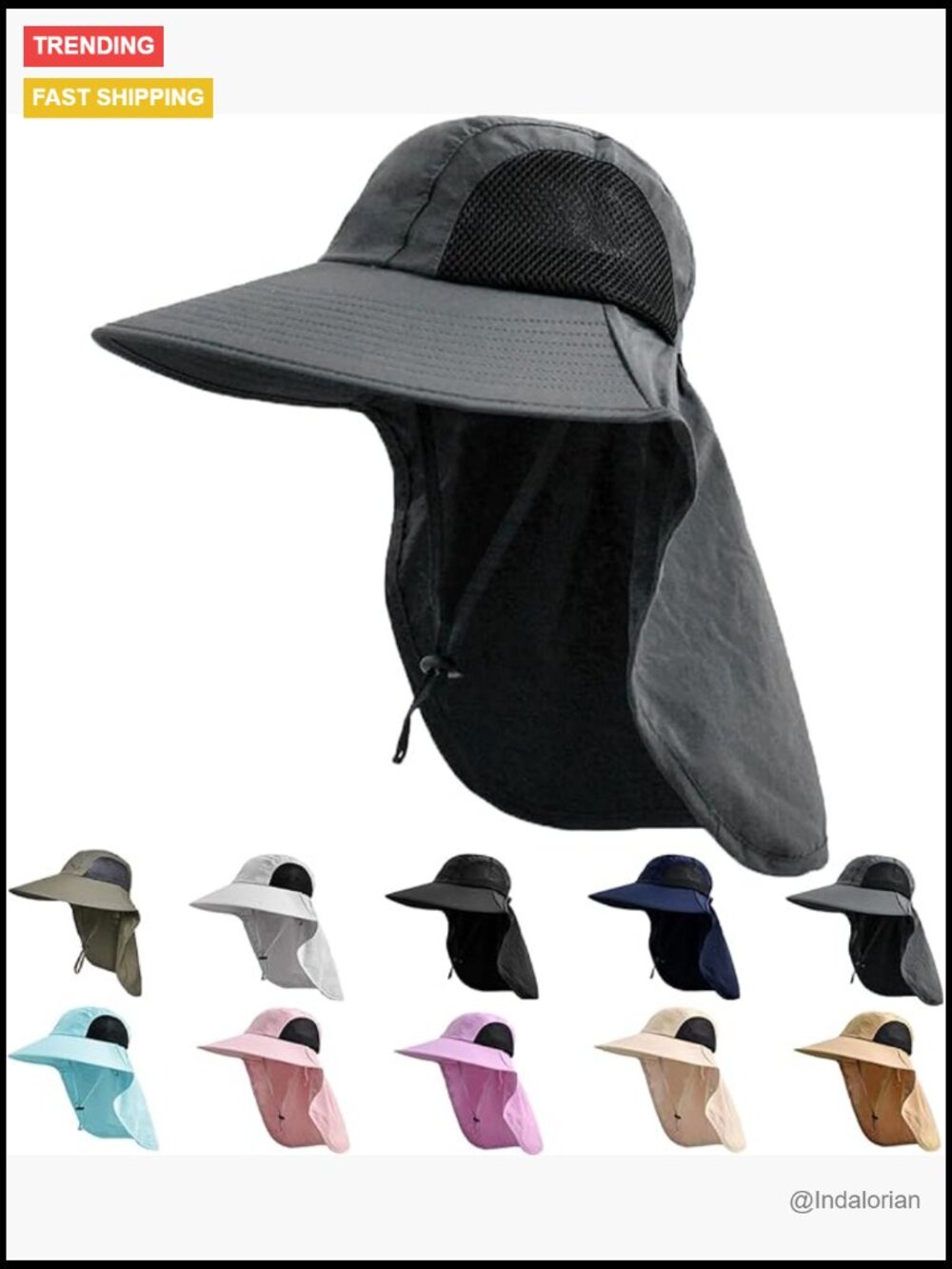 UPF 50+ Sun Hat with Neck Flap, Breathable, Packable, Unisex for Hiking Fishing